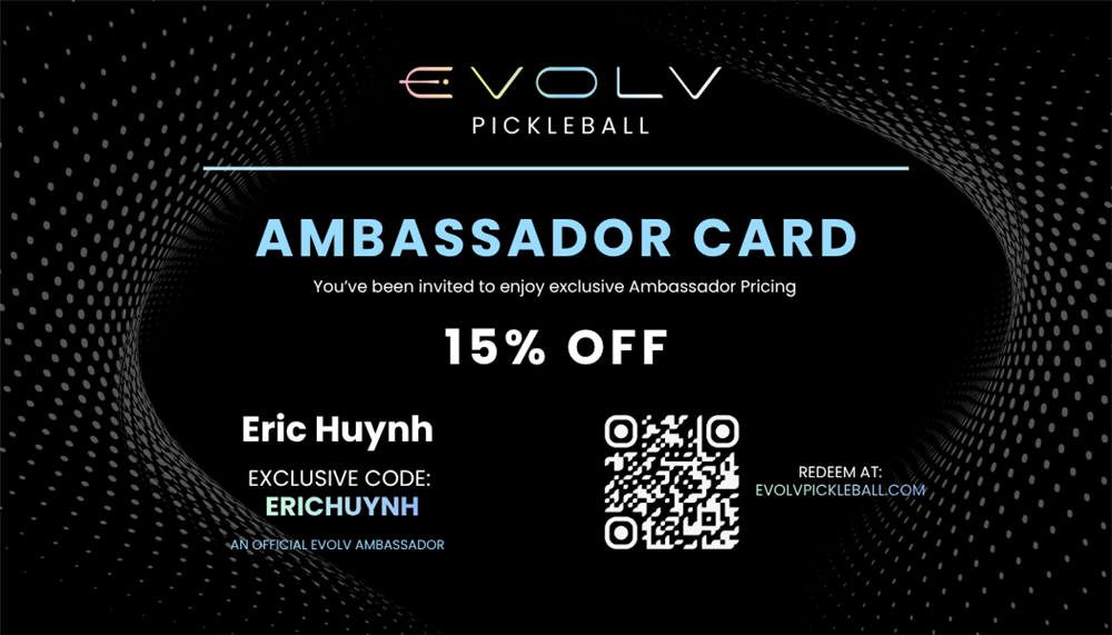 Eric Huynh's official EVOLV ambassador card — code ERICHUYNH, 15% off